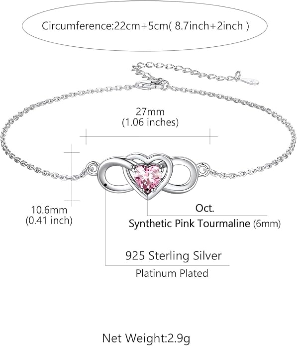 Custom4U Personalized Infinity Ankle Bracelets for Women 925 Sterling Silver Anklet Bracelet Endless Love Symbol Birthstone Charm Adjustable Foot Chain Jewelry Mothers Day Gifts for Mom Wife Women Her