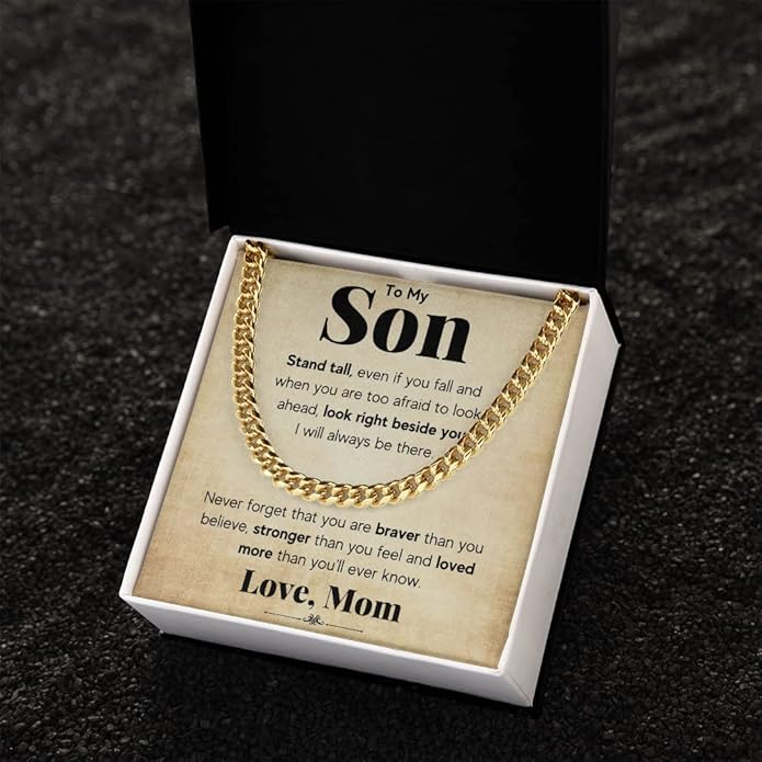 FG Family Gift Mall To My Son From Mom, Son Gifts From Mom and Dad, Mother and Son Necklace, Birthday Gift For My Son Graduation Christmas Cuban Link Chain Necklace Present