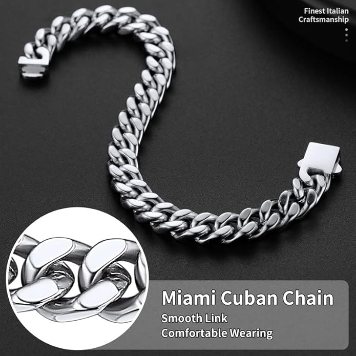 ChainsHouse Stainless Steel Cuban Link Bracelet for Men, 5mm/7mm/9mm/12mm Width, 7.5"/8.3"/9" Length, Black/18K Gold Plated Chain Wrist Bracelets for Men, with Gift Box