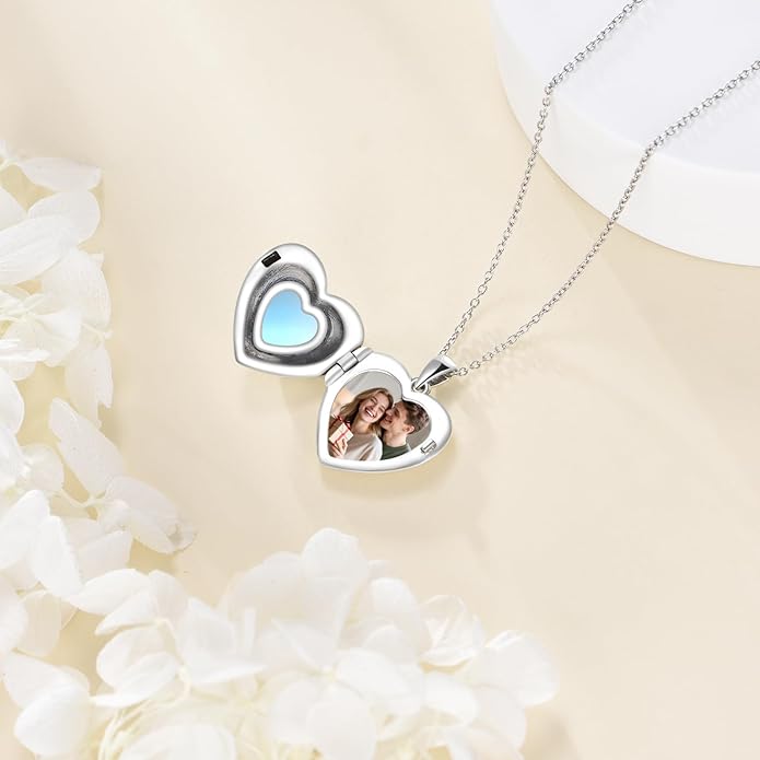 TIGER RIDER Sterling Silver Photo Locket Necklace That Holds Pictures Oval Shaped Photo Jewelry for Mother Daughter Wife