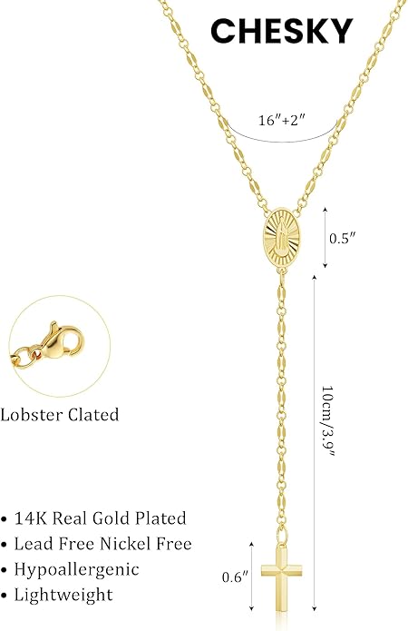 CHESKY Lariat Gold Necklace for Women Trendy, Dainty Long Necklace 14k Gold Plated/Silver Y-Shaped Pendant Necklace Layered Cz Beaded Chain Drop Necklaces Simple Gold Jewelry For Women Gift
