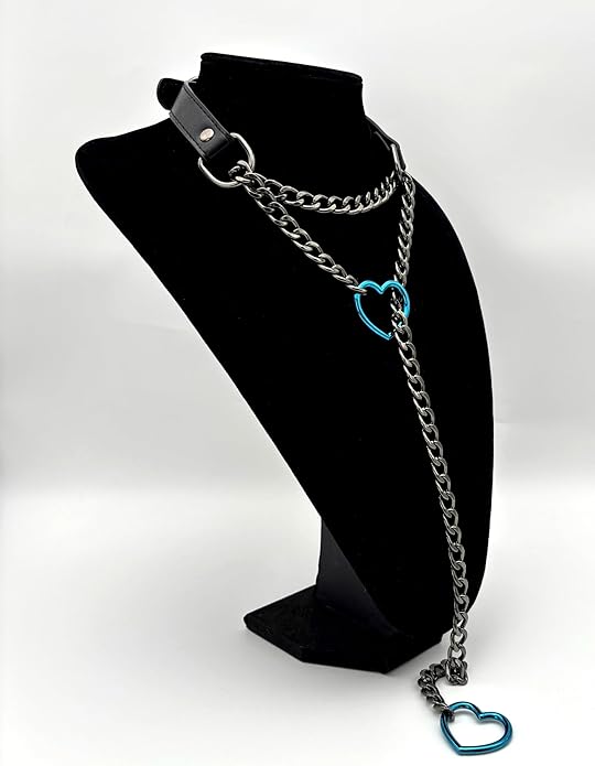 Black Leather Choker Collar For Women, Handmade Heart Slip Chain Choker Long Necklace with Adjustable Buckle