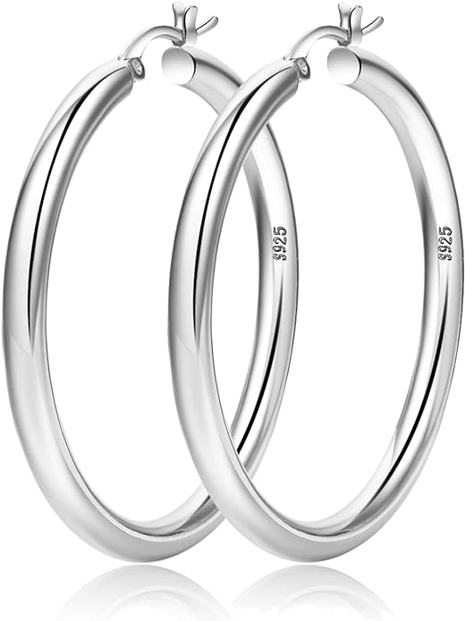 4mm Thick Gold Chunky Earrings Steling Silver Post Hoops Earrings For Women Hollow Tube Hoops Earrings Thick Gold Hoop Earrings Hypoallergenic Lightweight Gold Hoop Large Earrings 20/30/40/50/60MM