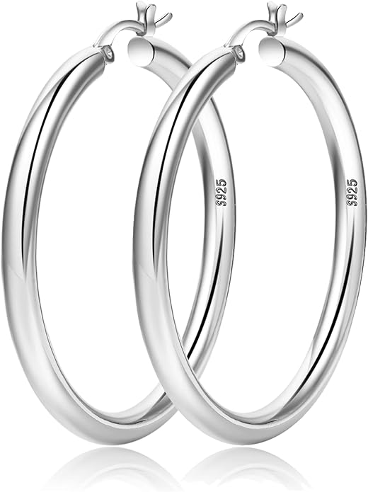 4mm Thick Gold Chunky Earrings Steling Silver Post Hoops Earrings For Women Hollow Tube Hoops Earrings Thick Gold Hoop Earrings Hypoallergenic Lightweight Gold Hoop Large Earrings 20/30/40/50/60MM