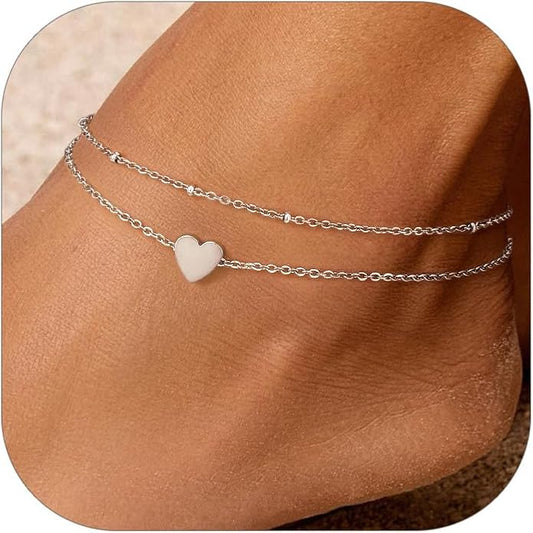 PROSTEEL Stainless Steel Chain Anklets for Women, Silver/Gold Tone, Ankle Bracelets Hypoallergenic, 8-10.5 Inch Adjustable, Come with Box