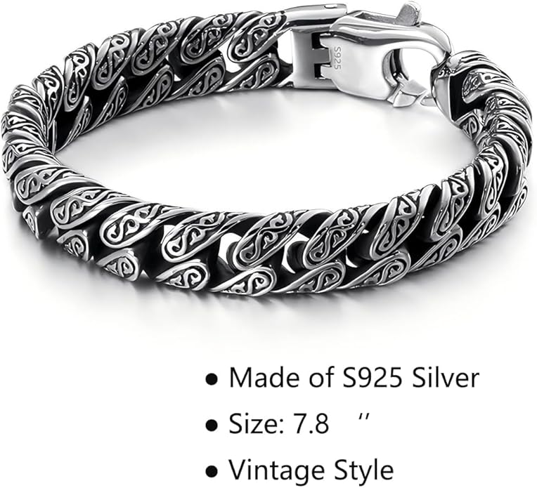 Italian Handmade Sterling Silver Mens Bracelets | Solid S925 Chain Bracelets for Men | Men's Silver Bracelet Gift for Dad, Boyfriend, Son, My Man