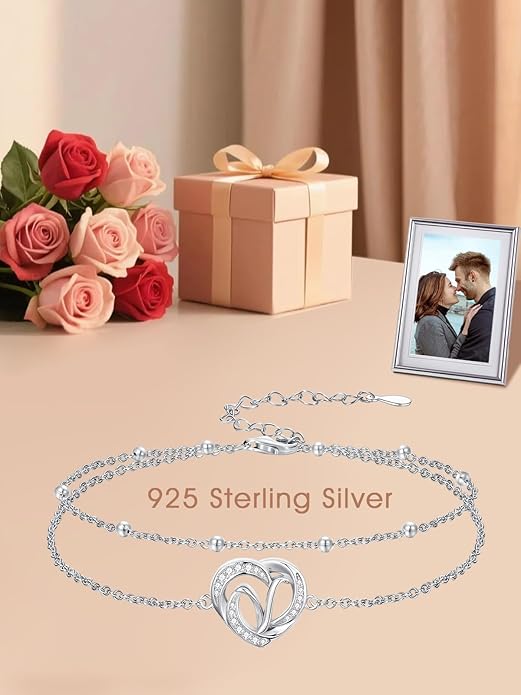 Dorunmo Initial Anklet 925 Sterling Silver Letter A-Z Layered Heart Anklet Beach Jewelry Birthday Gifts for Women