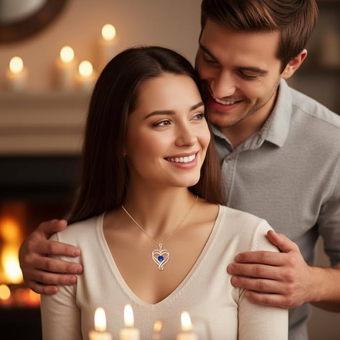 Birthstone Infinity Heart Necklace for Women Wife Girlfriend Mom Daughter Gifts S925 Silver Jewelry For Anniversary Rose Gold Gifts For Birthday Christmas Mothers Valentines Day