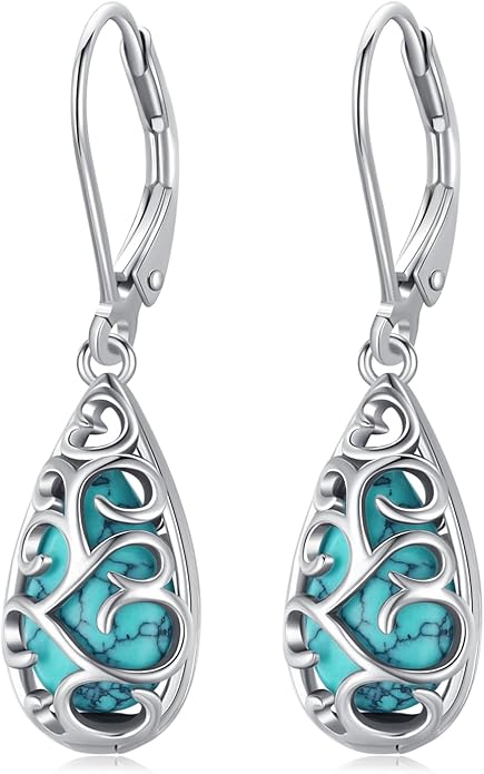 BDL Genuine Turquoise Jewelry for Women, Sterling Silver Earrings and Necklaces for Women, Leverback Dangle Drop Earrings Jewelry…
