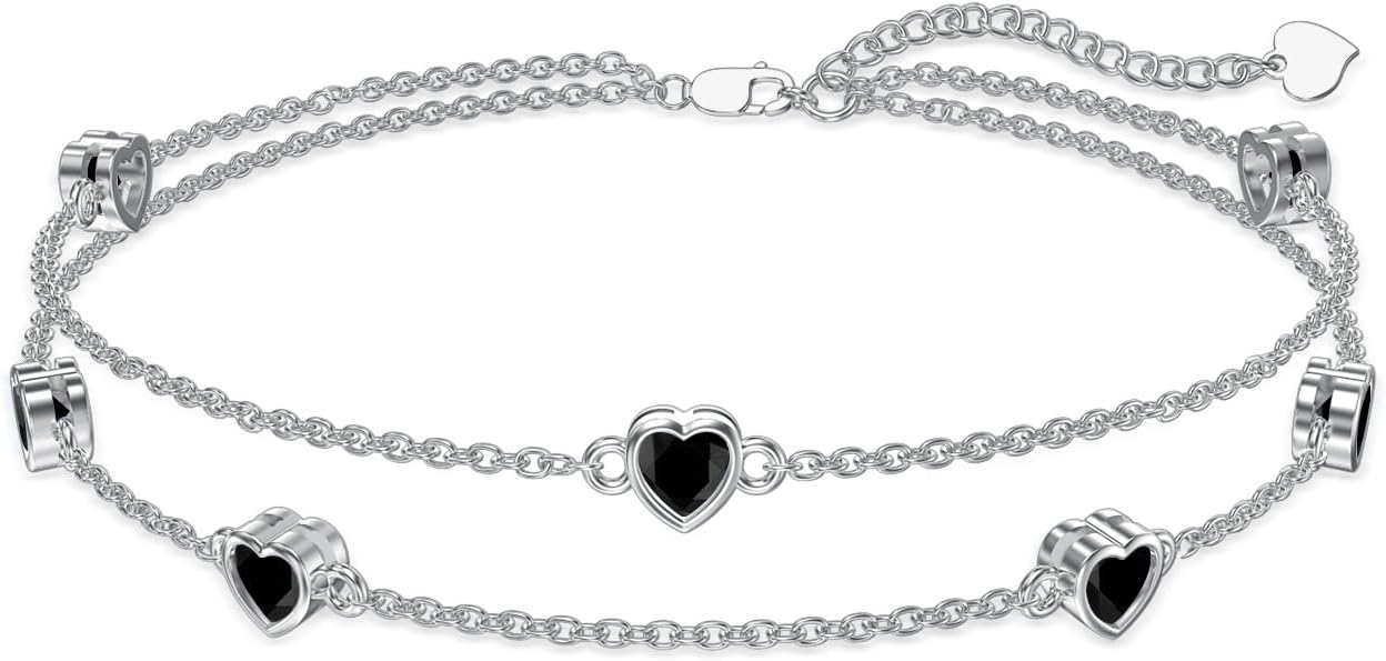 Dorunmo Heart Birthstone Anklet Bracelets for Women 925 Sterling Silver Birthday Jewelry Best Mother's Day for Women Wife