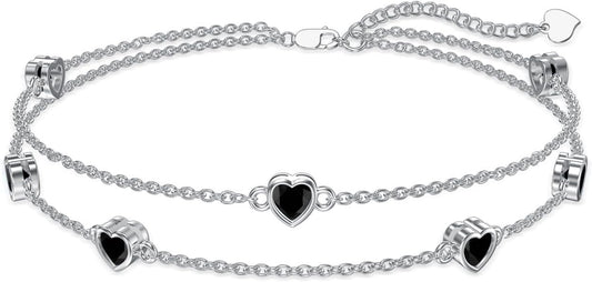 Dorunmo Heart Birthstone Anklet Bracelets for Women 925 Sterling Silver Birthday Jewelry Best Mother's Day for Women Wife