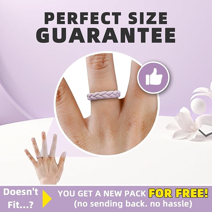 Egnaro Women's Silicone Stackable Rings 3.5mm Wide 2mm Thick, Rubber Flexible Hypoallergenic Wedding Bands For Workout Leaf Braided Fashion