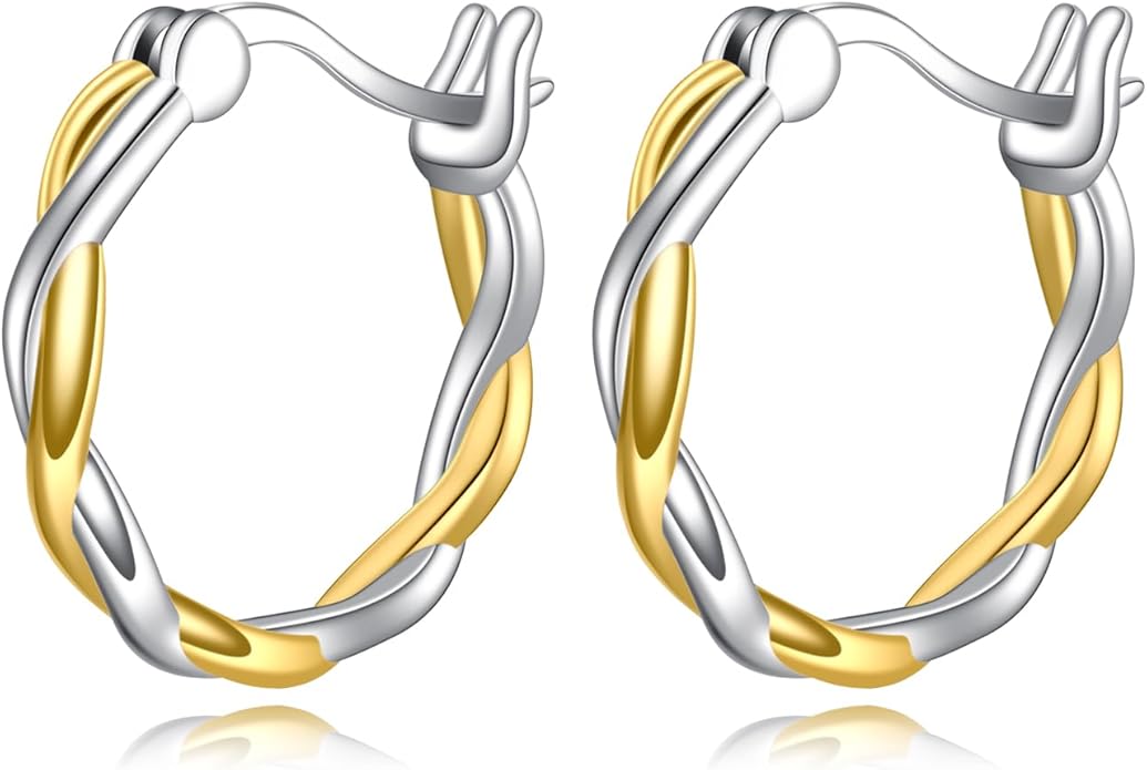 Two Tone Hoop Earrings 925 Sterling Silver Huggie Earrings Mixed Metal Earrings Two Tone Jewelry for Women Men