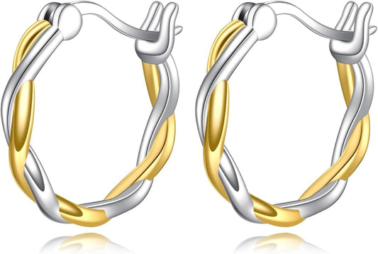 Two Tone Hoop Earrings 925 Sterling Silver Huggie Earrings Mixed Metal Earrings Two Tone Jewelry for Women Men