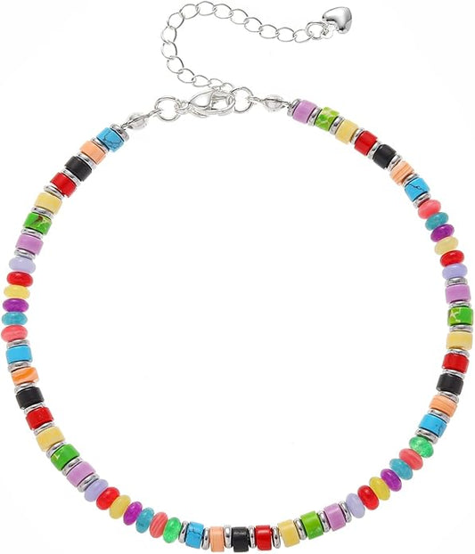 XIJIN Natural Stone Beaded Anklets for Women Handmade Beach Boho Turquoise Beads Ankle Bracelet Jewelry Gift for Her