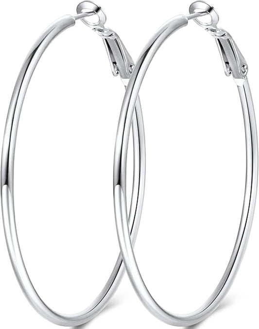 Jewlpire 14K Gold Plated 925 Sterling Sliver Post Hoop Earrings, 2MM Thick Hoop earrings Lightweight Large Hoop Earrings for Women Trendy 20/30/40/50/60/70mm