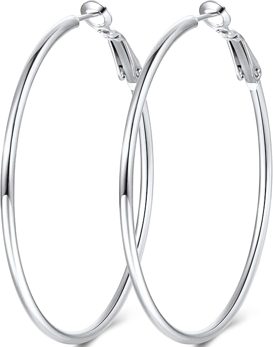 Jewlpire 14K Gold Plated 925 Sterling Sliver Post Hoop Earrings, 2MM Thick Hoop earrings Lightweight Large Hoop Earrings for Women Trendy 20/30/40/50/60/70mm