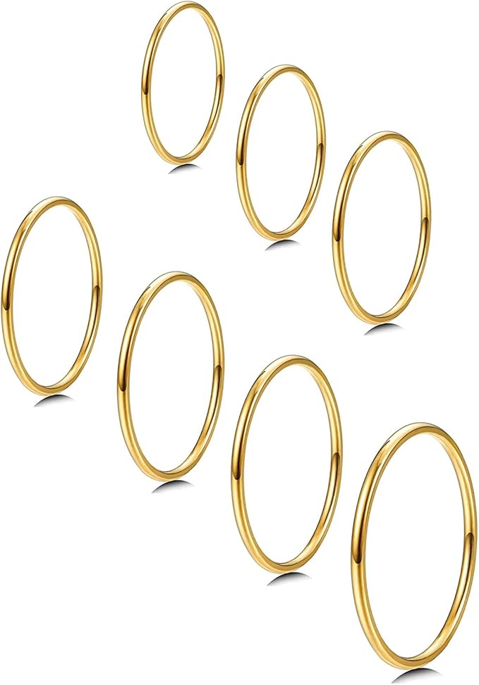 MILACOLATO 1mm Stainless Steel Stacking Rings for Women | Thin 14K Gold Plated Band Rings | Stackable Knuckle Rings Thumb Pinky Midi Rings | Comfort-Fit Size 3/4/5/6/7/8/9
