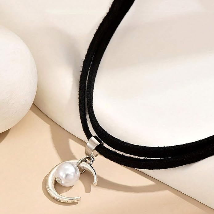 Fesciory Black Necklaces for Women, Adjustable Layered Velvet Leather Lace Collar Necklace, Goth Jewelry Gifts.