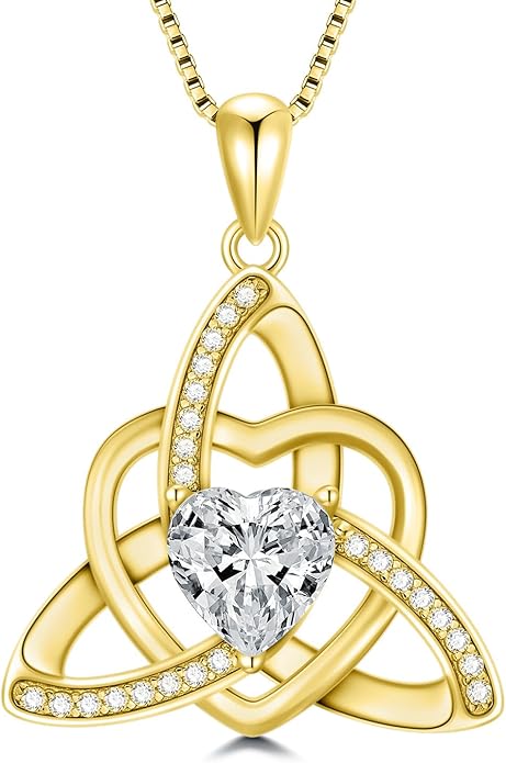 1CT Heart Moissanite Celtic Knot Necklace for Women, 925 Sterling Silver Diamond Trinity Knot Celtic Pendant Necklace Irish Jewelry, Birthday Christmas Valentines Day Gift for Her Wife Mom, 18+2 Inch