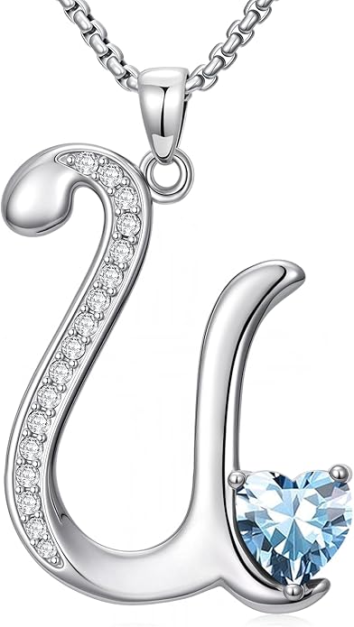 Christmas Gifts for Women Alphabet A to Z Initial Birthstone Pendant Necklaces for Women - 18k White Gold Plated Personalized Name Jewelry Valentine Mothers Day Birthday Gifts for Women Her Girlfriend
