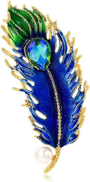 Rhinestone Feather Brooches for Women Men,Vintage Animal Peacock Pin Gold/Silver/Blue/ Crystal Diamond Lapel Pins Fashion Enamel Feather Leaf Brooch Elegant Dress Coat Pin Decor Wedding Christmas Birthday Jewelry