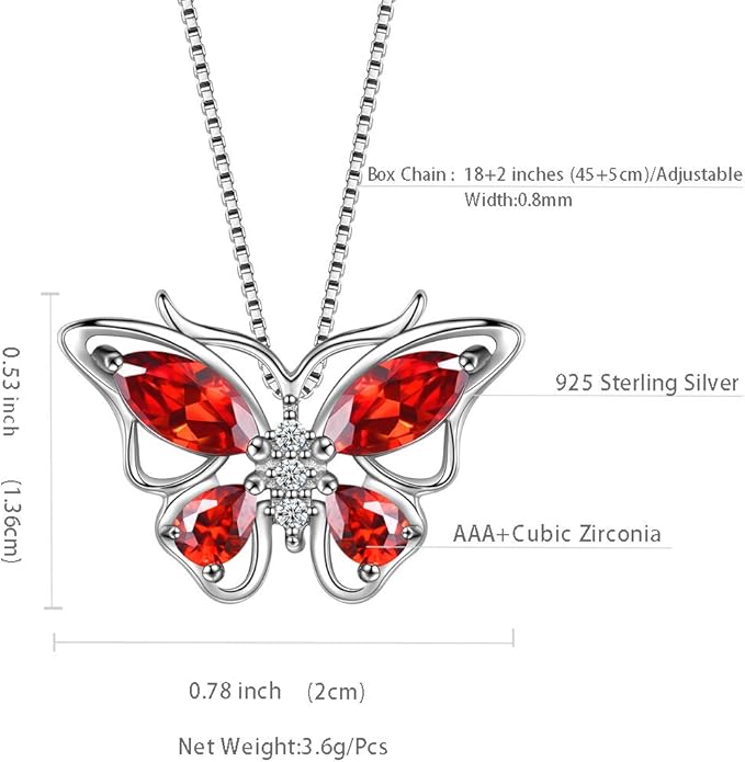 Aurora Tears Butterfly Birthstone Pendant Necklace - Women 925 Sterling Silver Butterflies Birthstone Pendant Necklace Jewelry Birthday Gift for Women