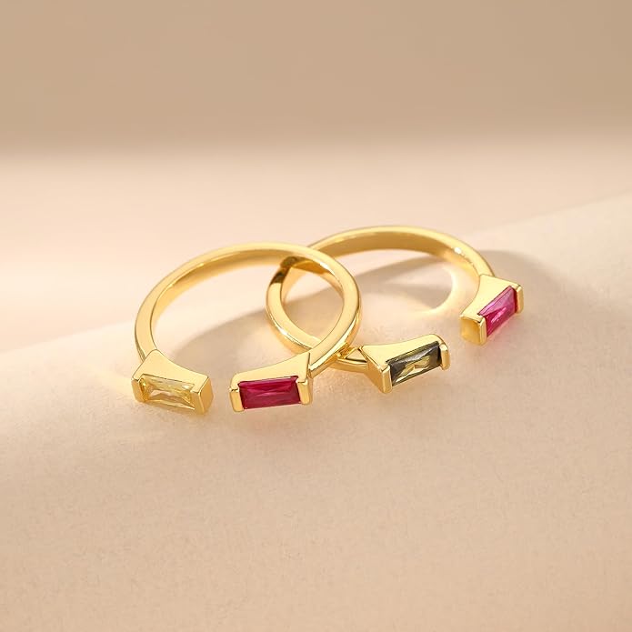 JSJOY Birthstone Rings for Women Dainty Emerald Blue Ring Birthday Gifts for Mom Her Gemstones CZ Ring for Teens Gold Rings That Don't Tarnish Adjustable Ring Jewelry Gifts