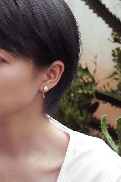 S.Leaf Gold Stud Earrings for Women 925 Sterling Silver Hypoallergenic Mother of Pearl Shell Stud Chain Earrings Friendship Jewelry Gifts for Women Her