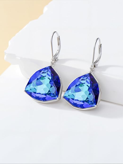 TOUPOP Leverback Earrings for Women Sterling Silver Simple Geometric Birthstone Dangle Drop Earrings Jewelry Christmas Valentine Mothers Day Birthday Gifts for Women Her Wife