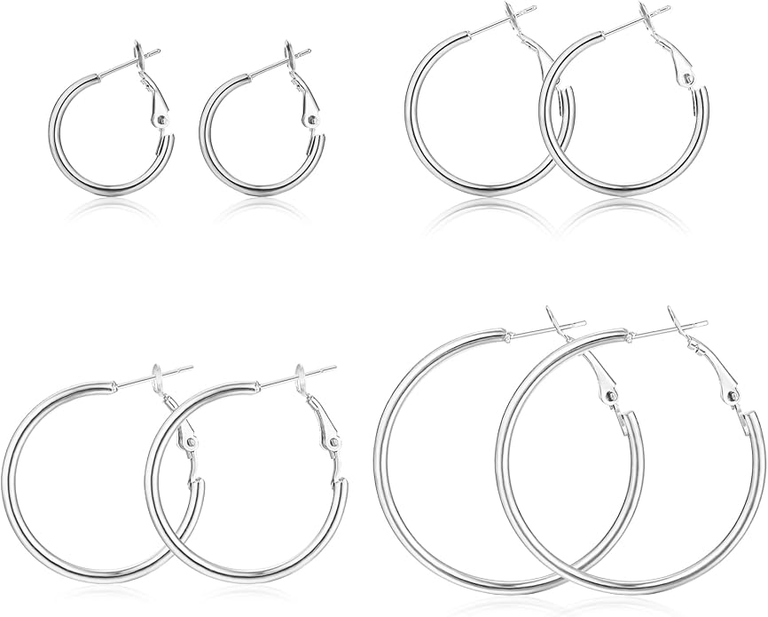 6 Pairs Gold Silver Hoop Earrings for Women, 14K Gold Plated Stainless steel Hoop Earring for Women, Lightweight Hypoallergenic Dainty Hoop Earrings Set