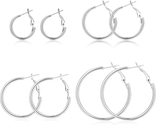 6 Pairs Gold Silver Hoop Earrings for Women, 14K Gold Plated Stainless steel Hoop Earring for Women, Lightweight Hypoallergenic Dainty Hoop Earrings Set