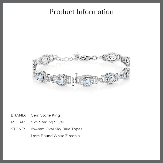 Gem Stone King 7-14 Cttw Oval Gemstone Birthstone Tennis Bracelet For Women | 925 Sterling Silver | Oval 6X4MM | 7 Inch With 1 Inch Extender | Fine Jewelry Gifts for Her Mom Women Wife