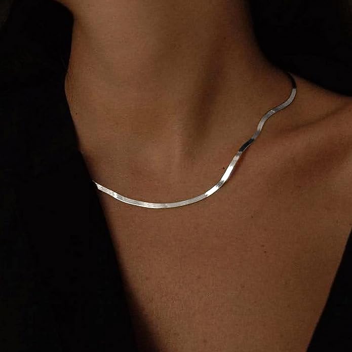 DEARMAY 14K Gold Plated Necklaces for Women, Dainty Gold Herringbone Choker Necklace Thin Layered Snake Chain Jewelry for Gifts