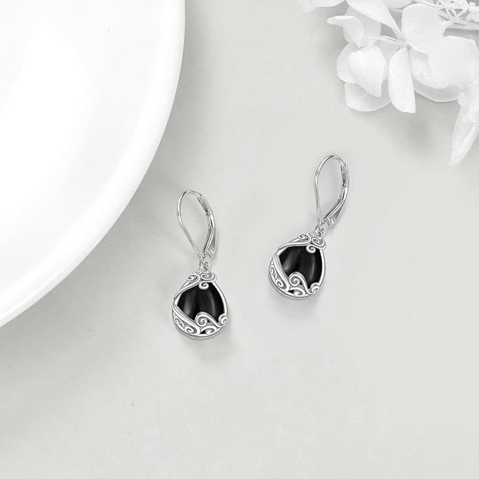 Moonstone Filigree Drop Dangle Teardrop Earrings 925 Sterling Silver Moonstone Leverback Earrings for Women Jewelry Gifts