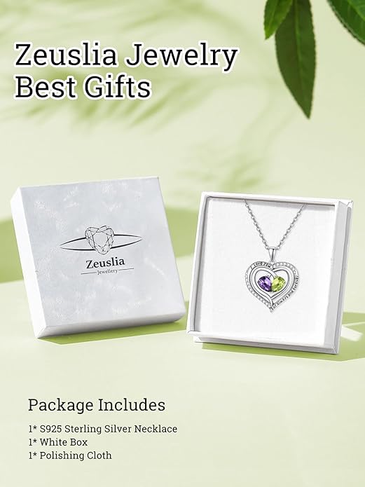 Zeuslia Double Birthstone Necklace Gifts for Wife - 925 Sterling Silver Sunflower/Rose/Crown Cross/Compass/Heart Pendant I Love You Necklace, Anniversary Birthday Gifts for Wife Girlfriend Mom Her