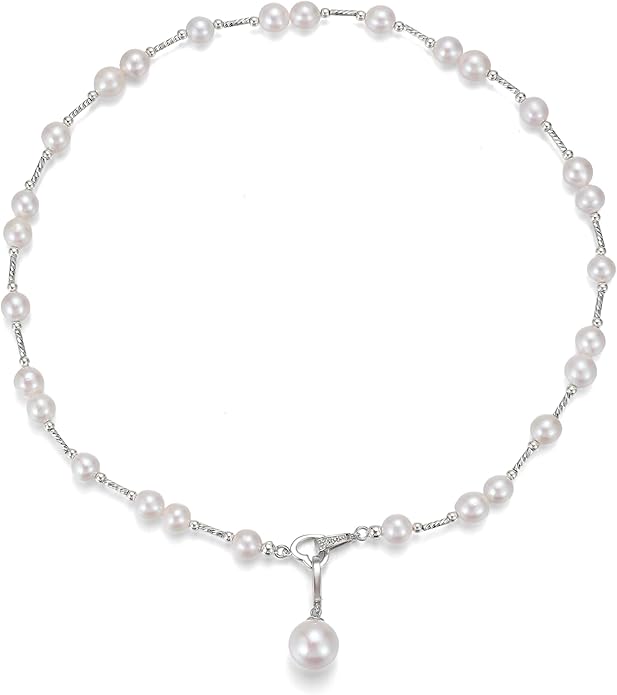 JOLI Real Pearl Necklace for Women with AAA+ Quality Round White Freshwater Genuine Cultured Pearls S925 Sterling Silver Adjustable Design Handmade Pearl Gifts