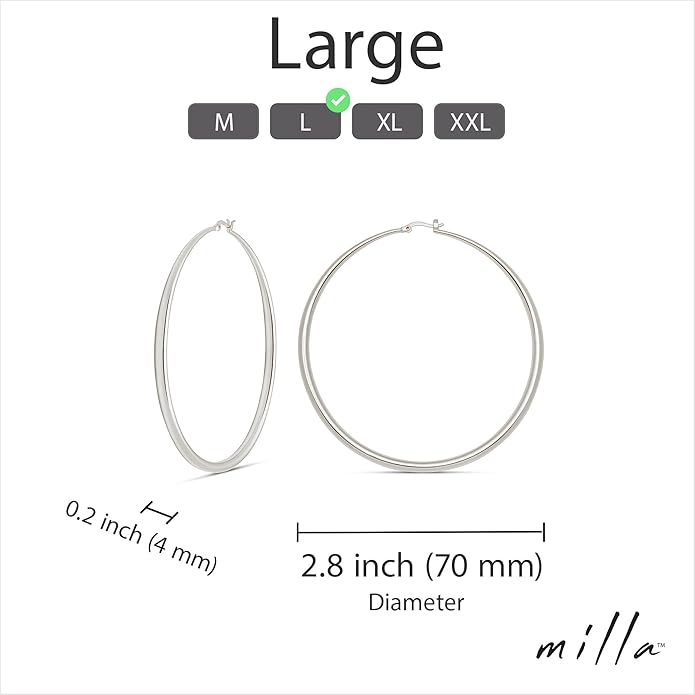MILLA 14K Gold Hoop Earrings For Women, Silver Hoop Earrings & Rose Gold Earrings with Graduated Curvature