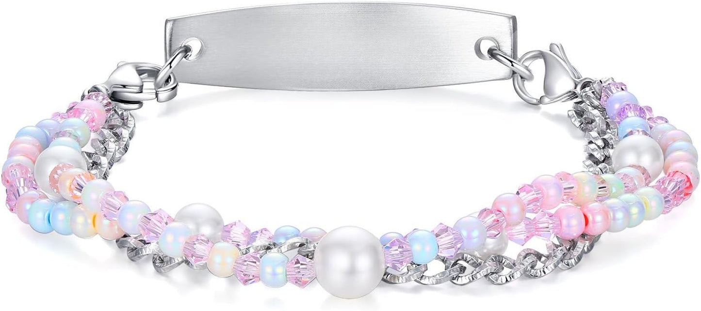 mnmoom 7.5 inch interchangeable Medical id bracelets for Women beads Medical alert bracelets with customize engraving