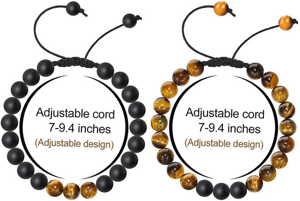 M MOOHAM Natural Stone Bracelets for Men - 8mm Tiger Eye, Matte Agate, Lava Rock - Teen Boys Gifts for Birthday, Anniversary, Christmas