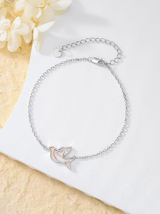 Butterfly/Phoenix/Dove/Dragonfly/Hummingbird Bracelet for Women 925 Sterling Silver Opal Bracelet Dainty Link Jewelry Birthday Christmas Gifts for Women Her