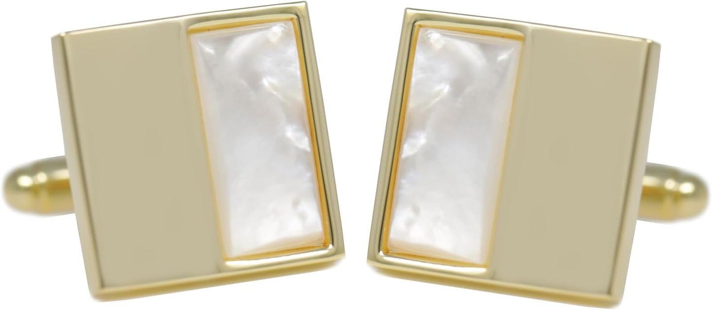 MENDEPOT Mother Of Pearl Cufflinks With Box Men Classic White Stone Cuff Links Wedding Groom Gift