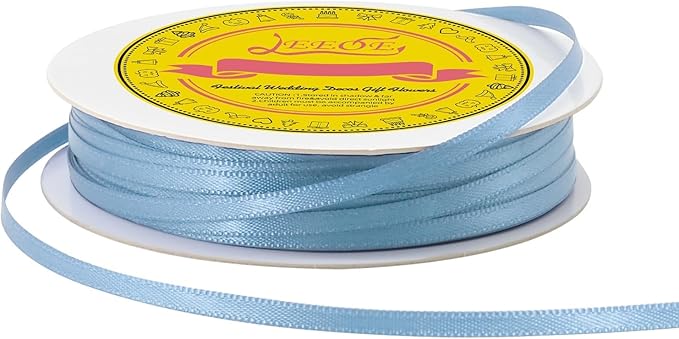 LEEQE Double Face Dusty Blue Satin Thin Ribbon 1/8 inch X 50 Yards Polyester Dusty Blue Ribbon for Gift Wrapping Very Suitable for Weddings Party Hair Bow Invitation Decorations and More