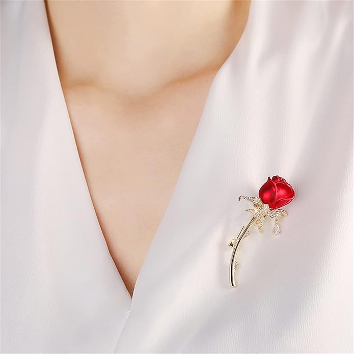 AILONMEI Red Rose Flower Brooches and Pins for Women Costume Jewelry Brooch Pins Broches Jewelry for Women Elegant Lady Pin