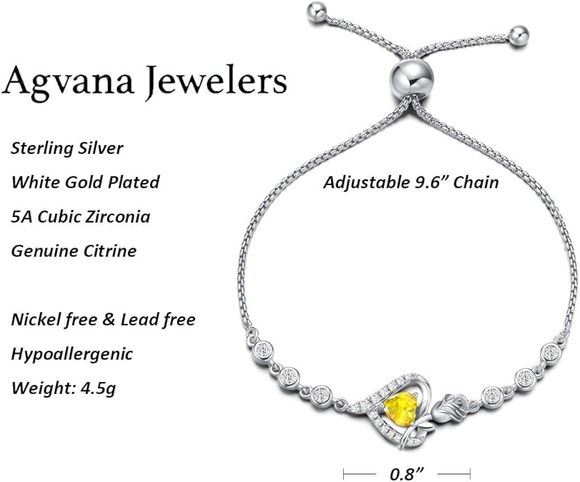 AGVANA Rosy Reverie Birthstone Bracelet for Women Sterling Silver Genuine or Created Gemstone Tennis Bracelet Rose Heart Jewelry Anniversary Birthday Gifts for Women Mom Wife Her