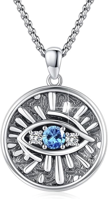 Evil Eye Necklace for Women 925 Sterling Silver, Protection Necklace with Blue Evil Eye Charm, Evil Eye/Lotus Pendant Jewelry, Birthday Christmas Gifts for Her