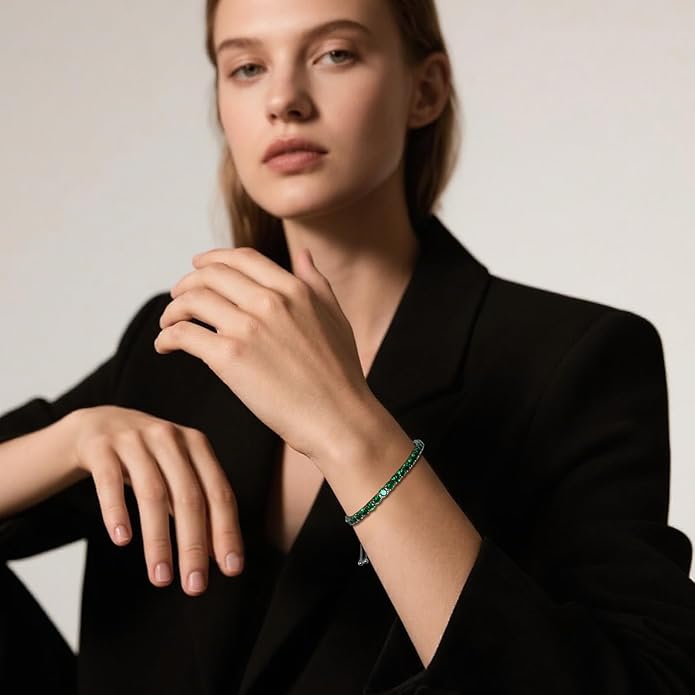 Italian Sterling Silver Women's Tennis Bracelets | Ladies' Sterling Silver Rope Adjustable Bracelet with Crystals | Gift for She