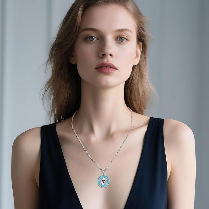 ONEFINITY Evil Eye Necklace Sterling Silver Turquoise Protection Pendant Necklace Good Luck Vintage Evil Eye Pendant Jewelry Gifts for Women