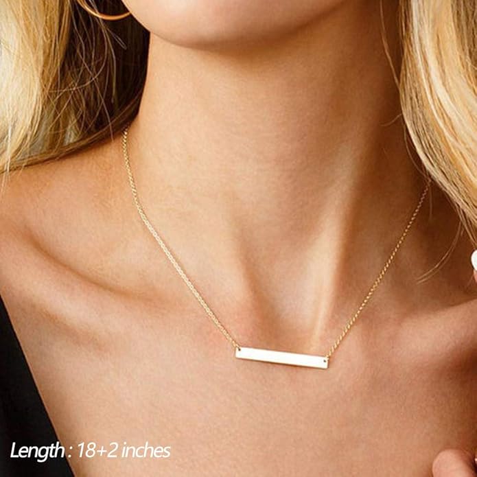 Turandoss Dainty Layered Choker Necklace, Handmade Y Pendant Necklace Multilayer Bar Disc Necklace Adjustable Layering Choker Necklaces for Women