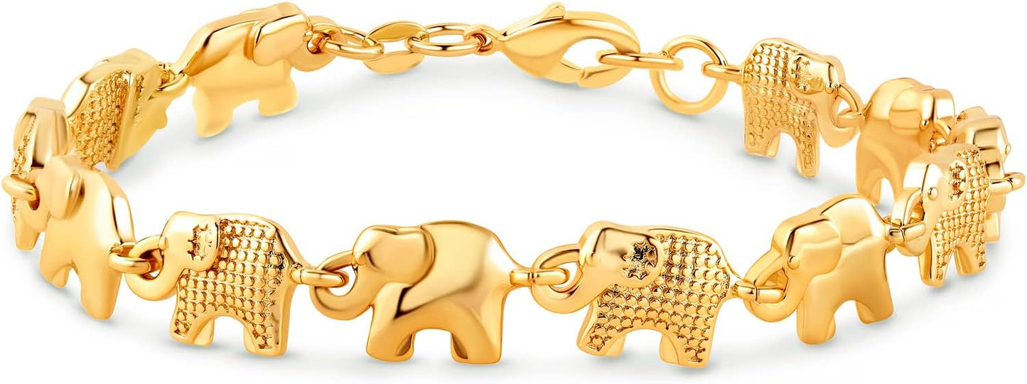 Barzel 18K Gold Plated Elephant Bracelet For Women 7.5 Inches - Made In Brazil